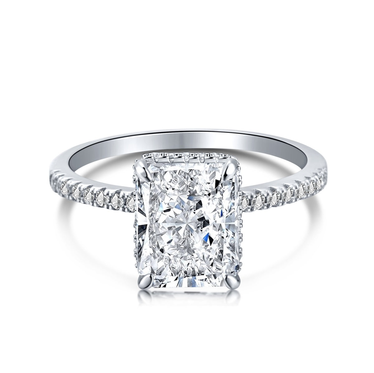 Exquisite 4 Carat Crushed Ice Hybrid Radiant Cut Ring