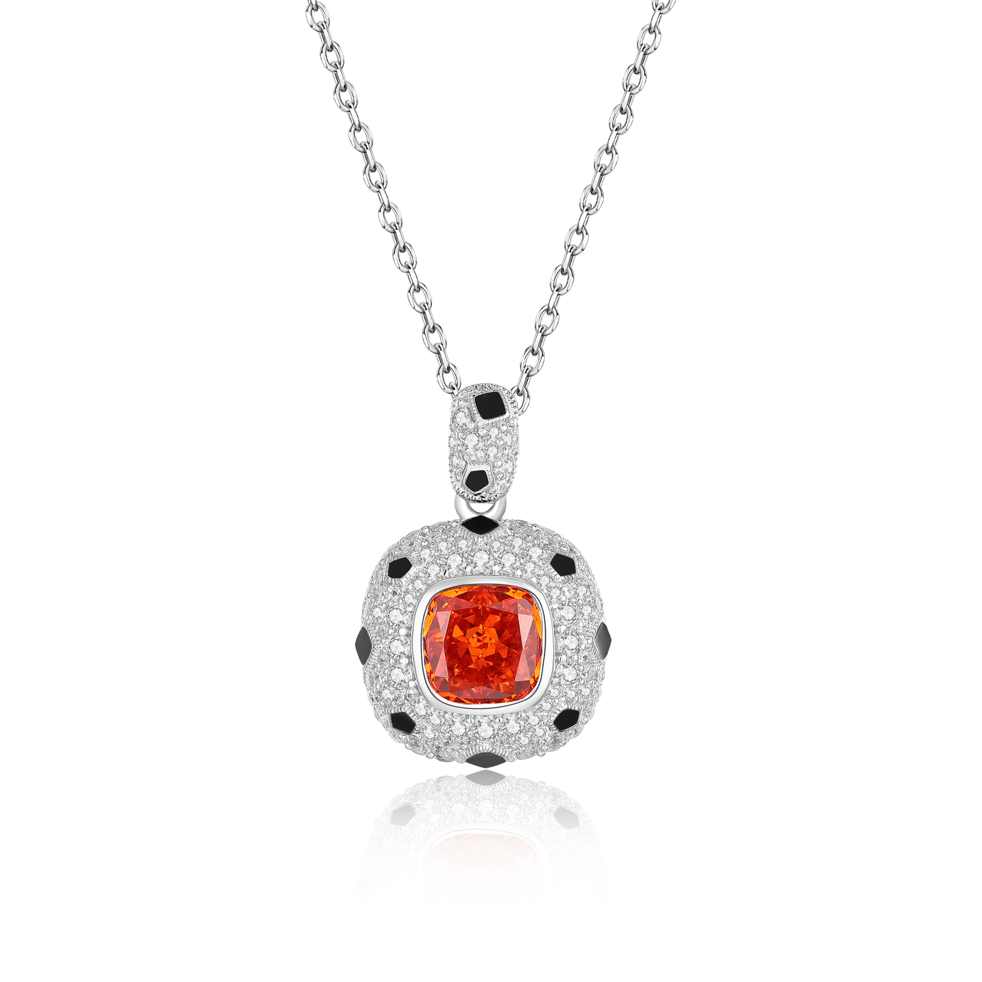 Luxurious Simulated Diamond Pendant Necklace with Orange Gem Center