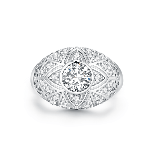 Sophisticated Quatrefoil Ring with Sparkling Simulated Diamonds