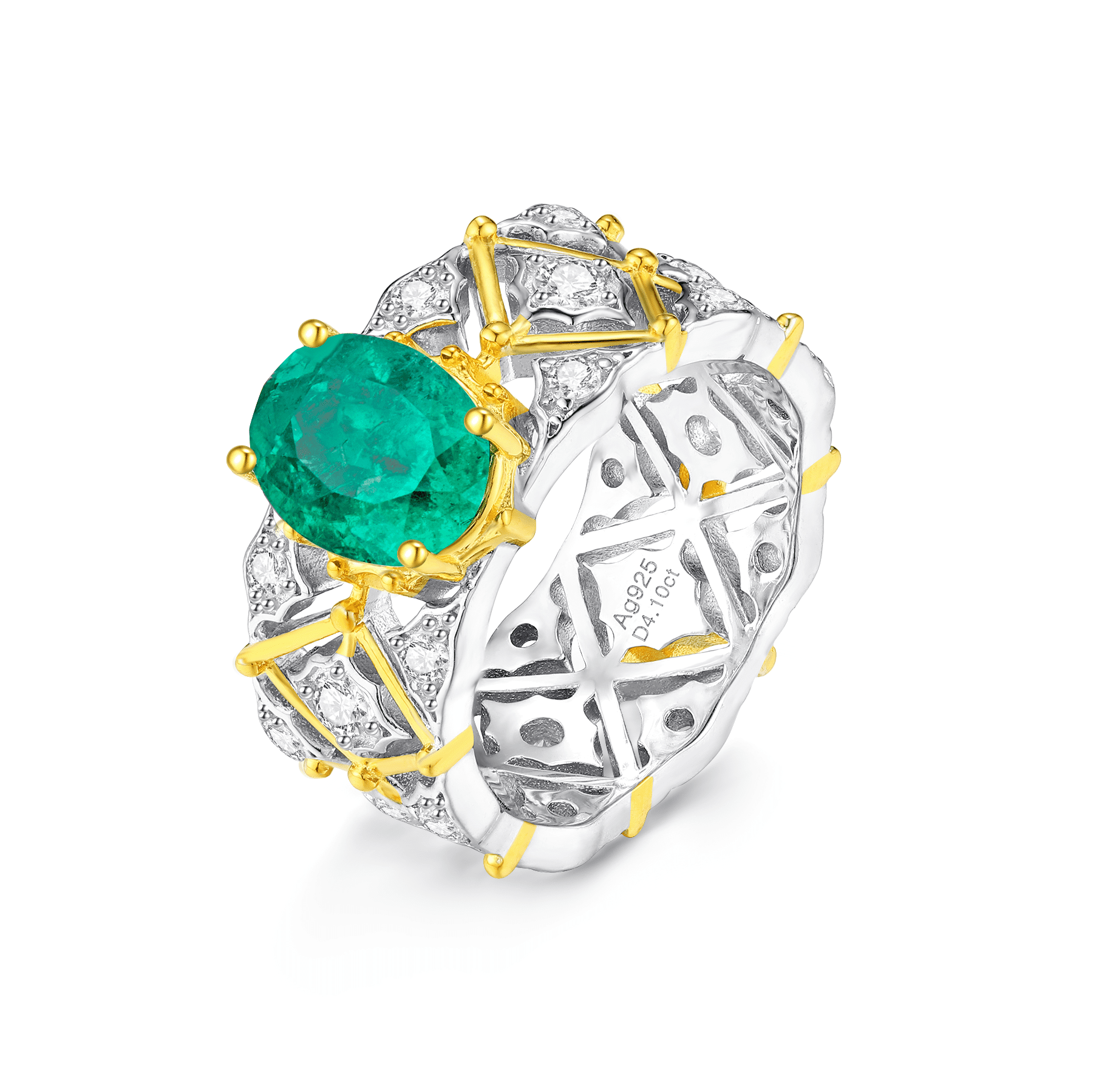 Visual symphony of gold and silver: Enchanting Emerald Ring, a masterpiece of luxury and sophistication.