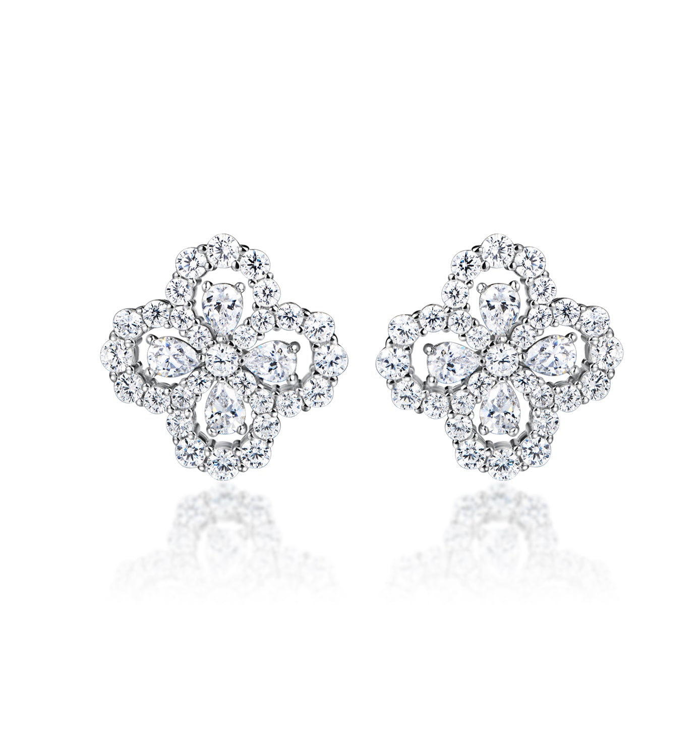 Symmetrical flower design with sparkling simulated diamonds