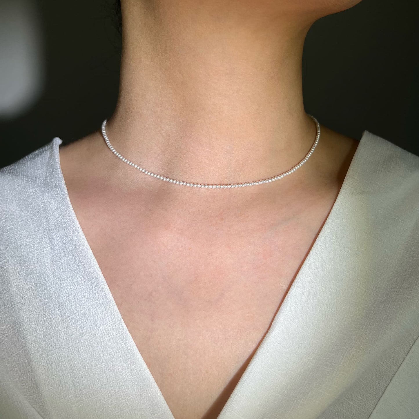 Versatile beauty: 2mm Perfect Pearl Necklace, a timeless and layerable piece for the contemporary muse.