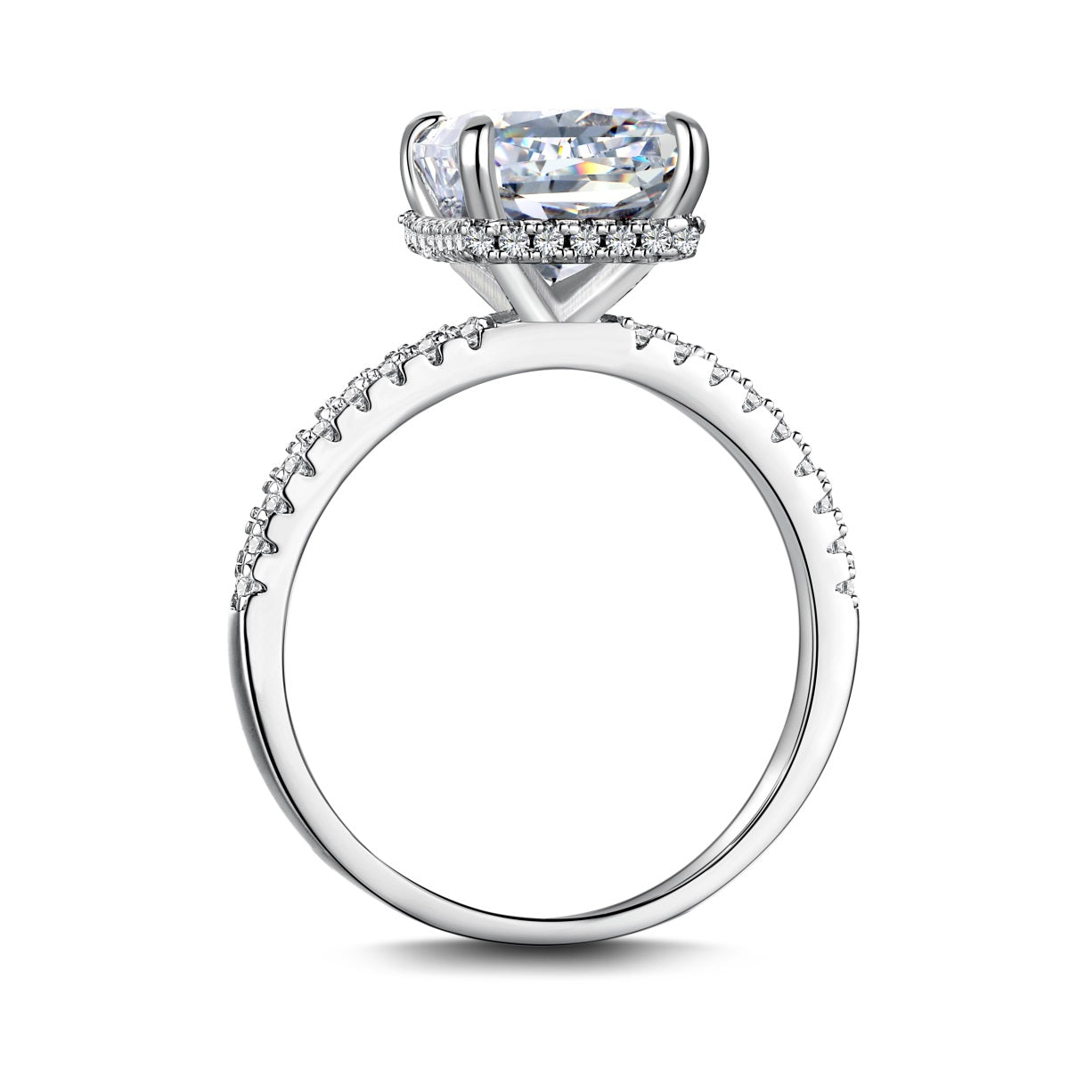 Captivating brilliance: 4 Carat Crushed Ice Hybrid Radiant Cut Ring, a timeless statement of elegance.