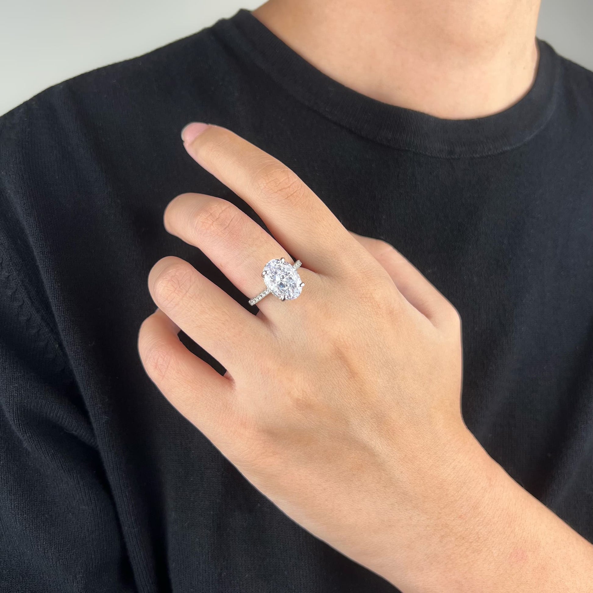 Close-up of 4-carat Signature Diamond Ring with hand-cut stone