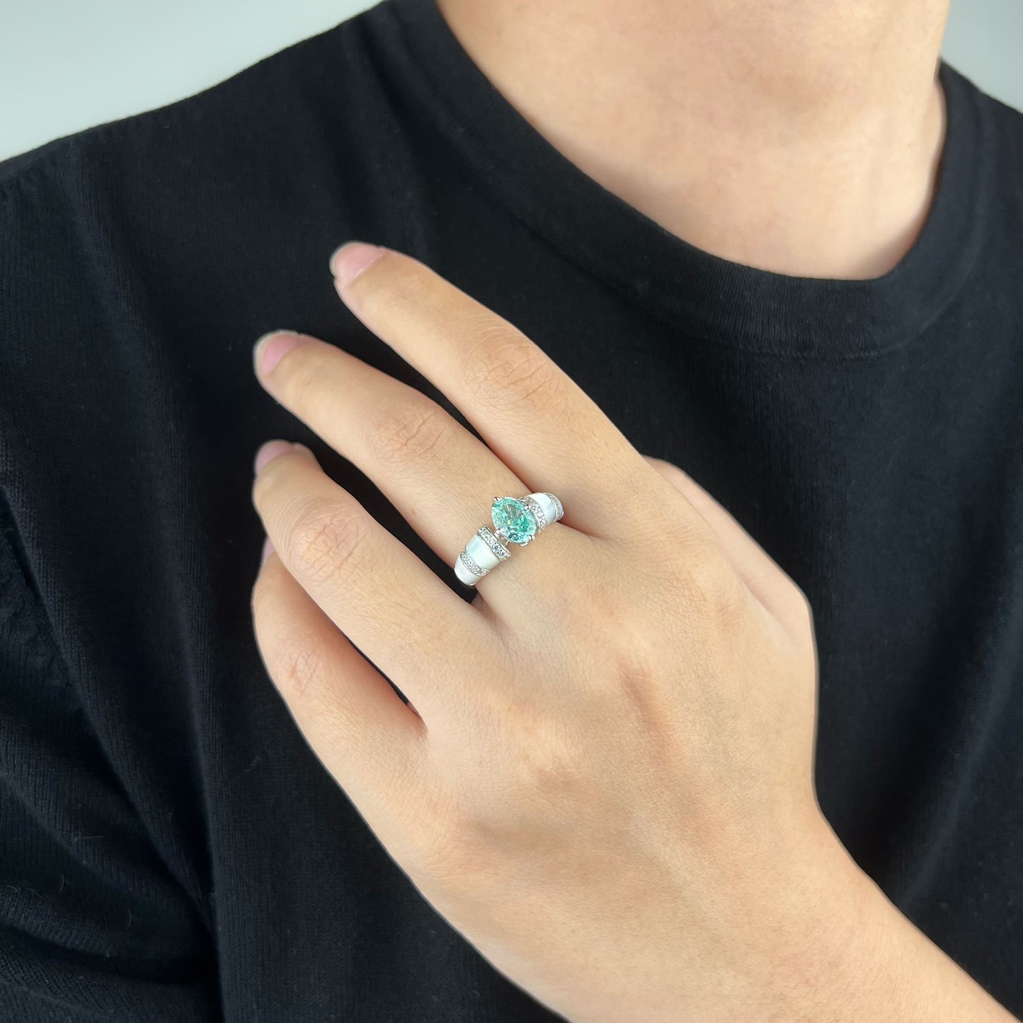 Simulated Paraiba tourmaline dazzle: Azure Serenity Ring elegance