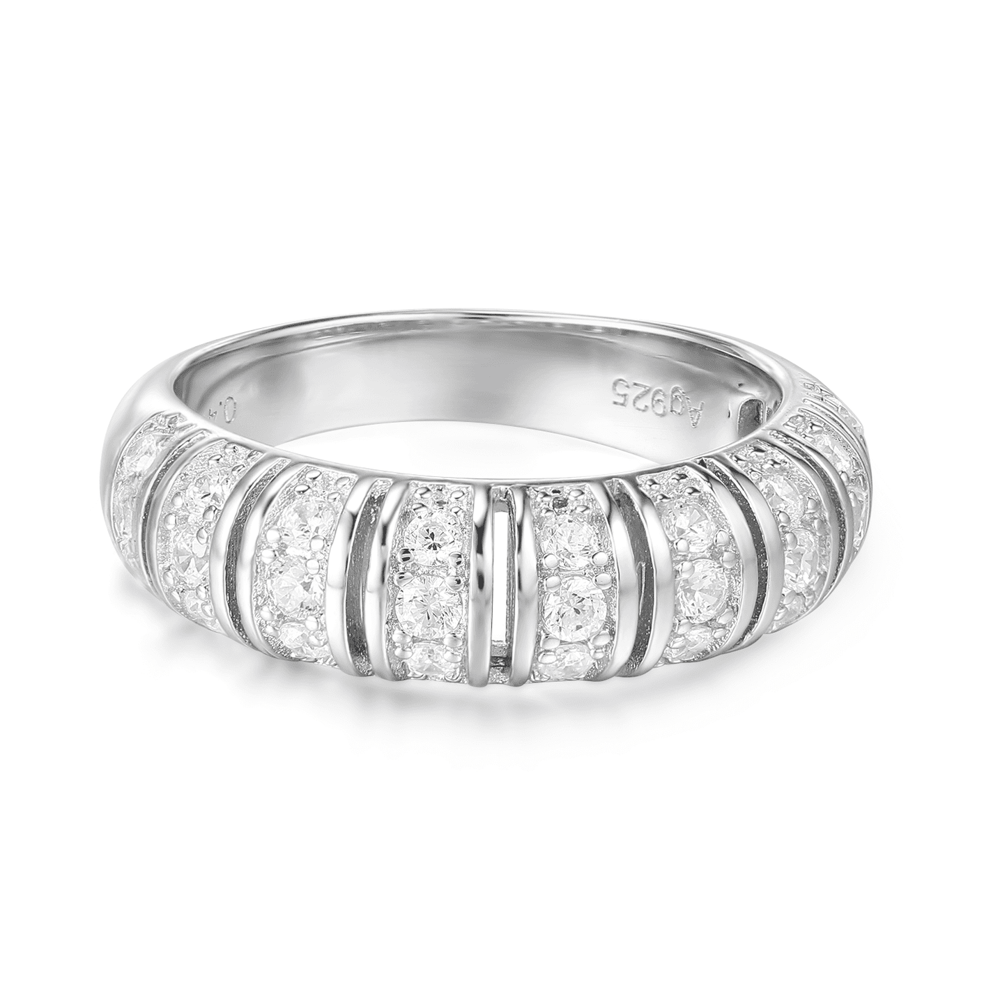 Alternate view of Baguette Ring on a white background - a versatile accessory radiating sophistication and style with dazzling simulated diamonds.