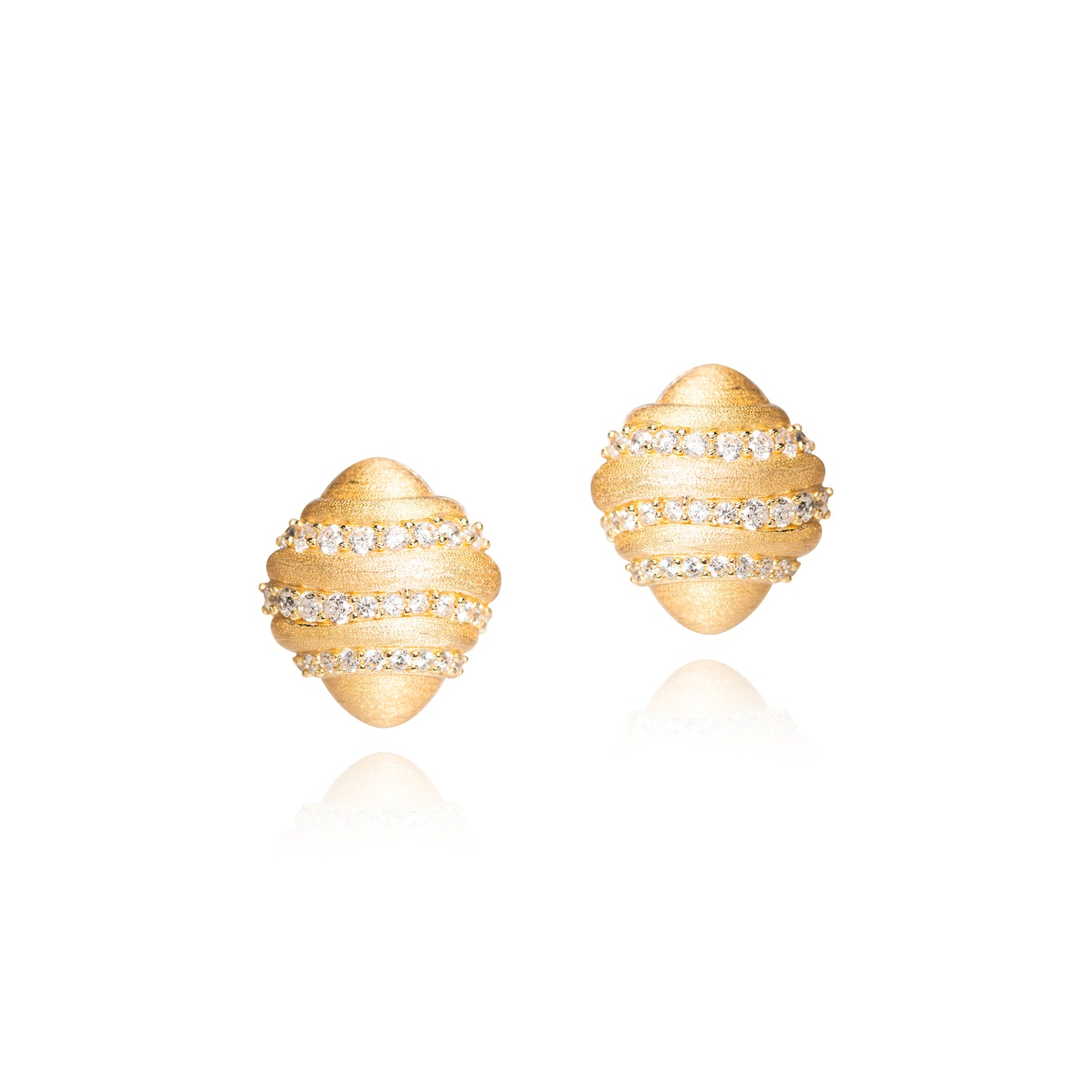 Gold croissant-shaped Earrings with Diamond-like Accents and Velvety Texture