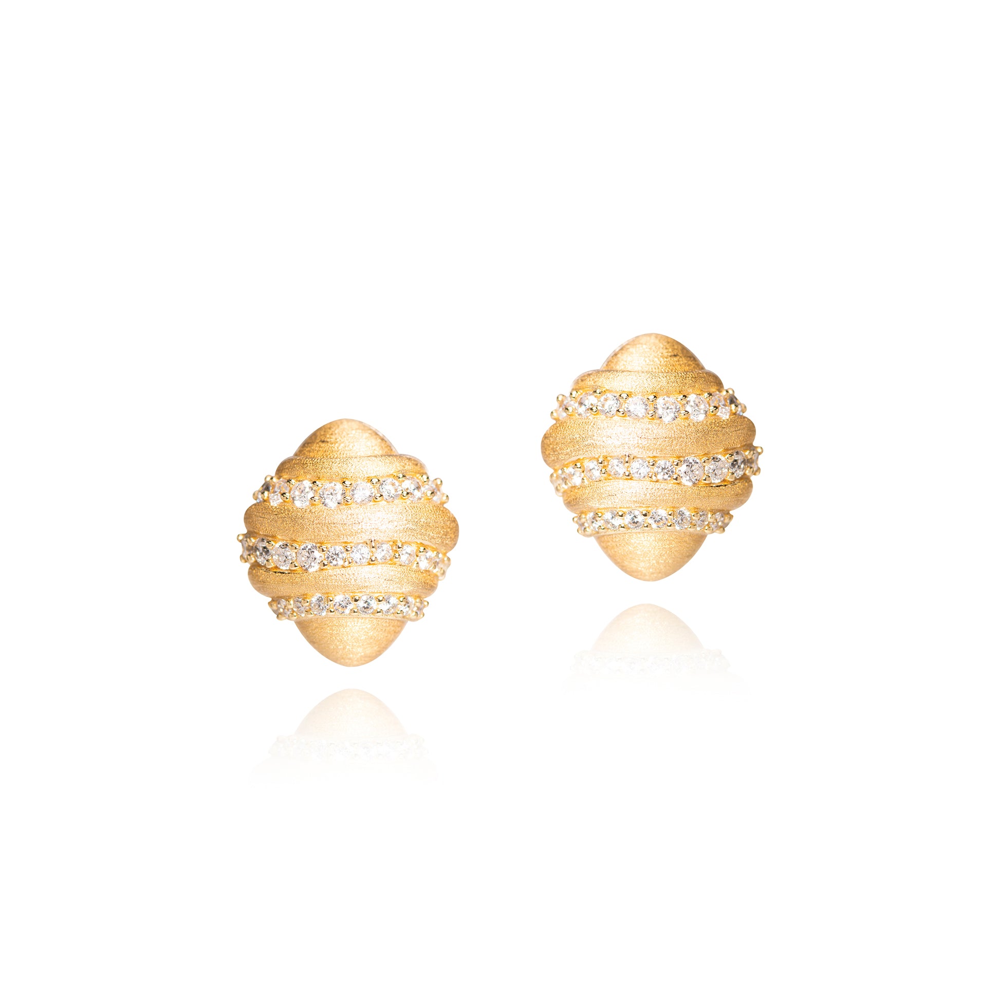 Gold croissant-shaped Earrings with Diamond-like Accents and Velvety Texture