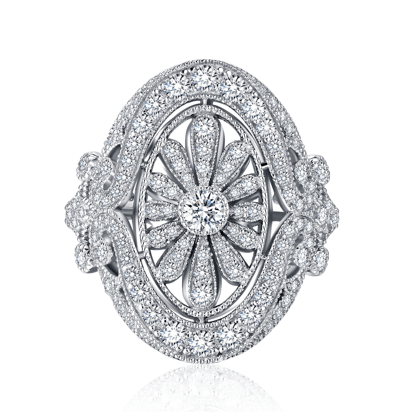 Close-up of Eternal Bloom Daisy Ring showcasing graceful curves and intricate detailing