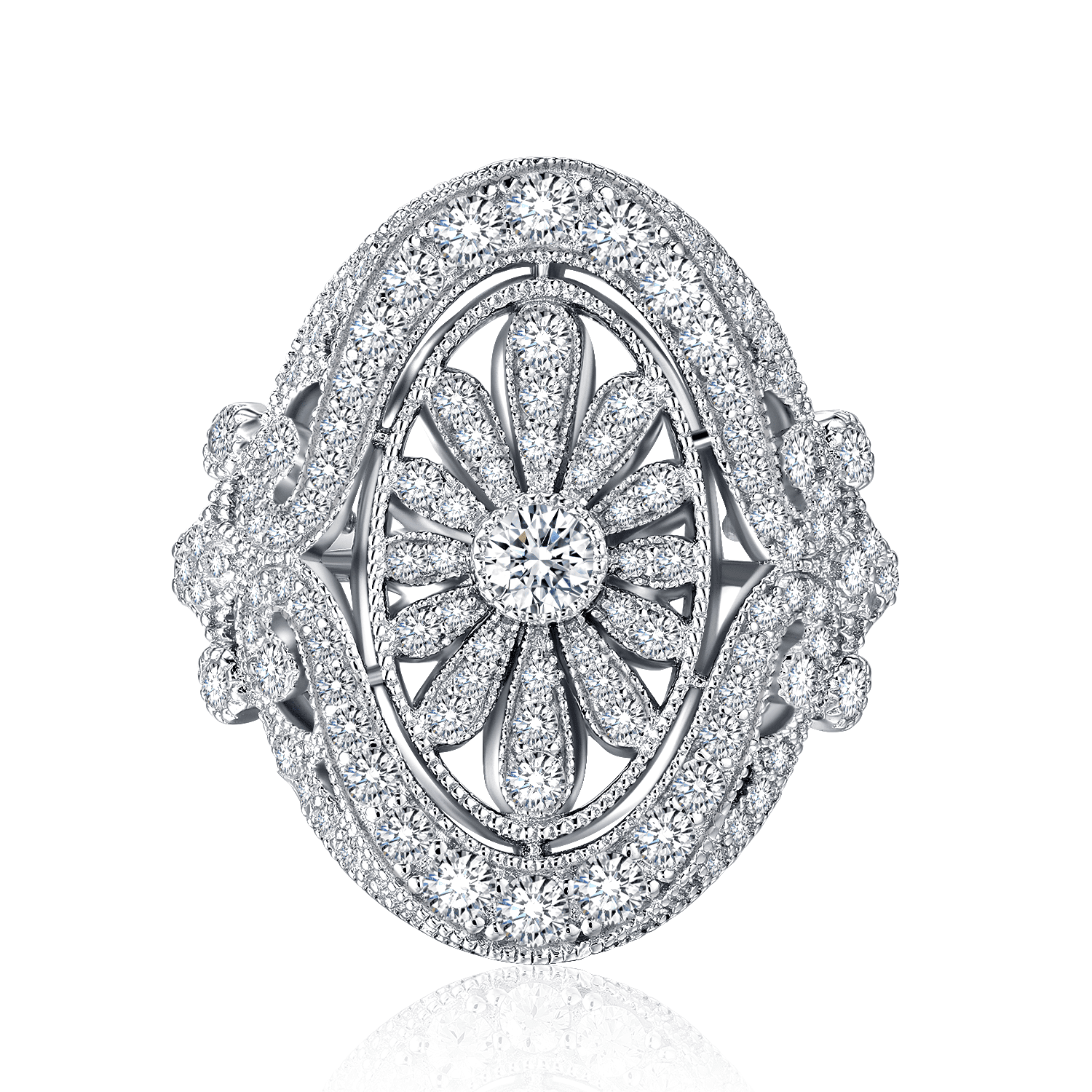 Close-up of Eternal Bloom Daisy Ring showcasing graceful curves and intricate detailing