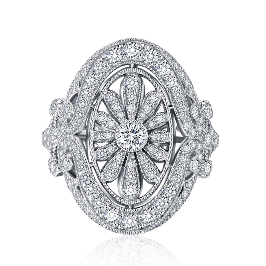 Close-up of Eternal Bloom Daisy Ring showcasing graceful curves and intricate detailing