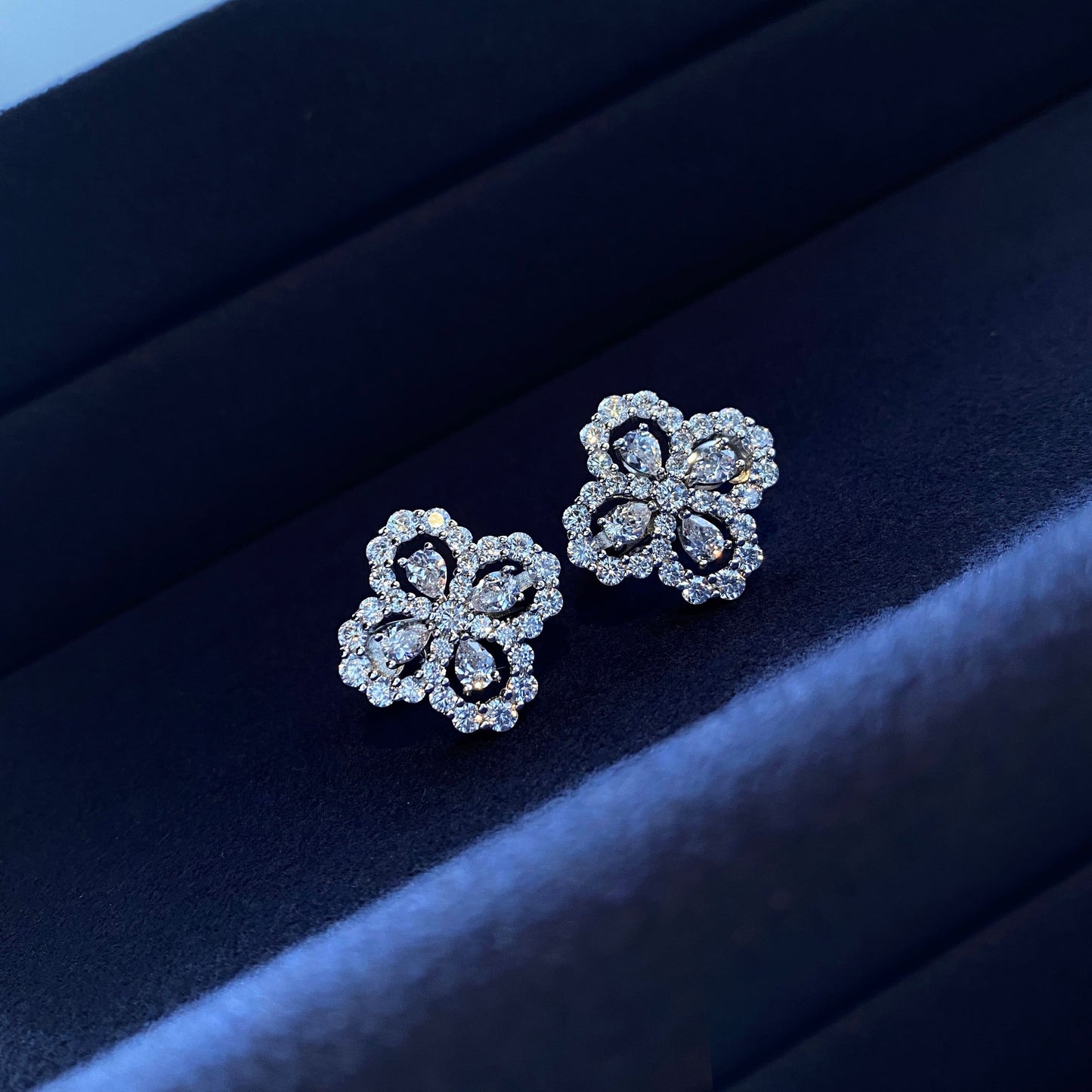 Chic Clover Stud Earrings with simulated diamonds