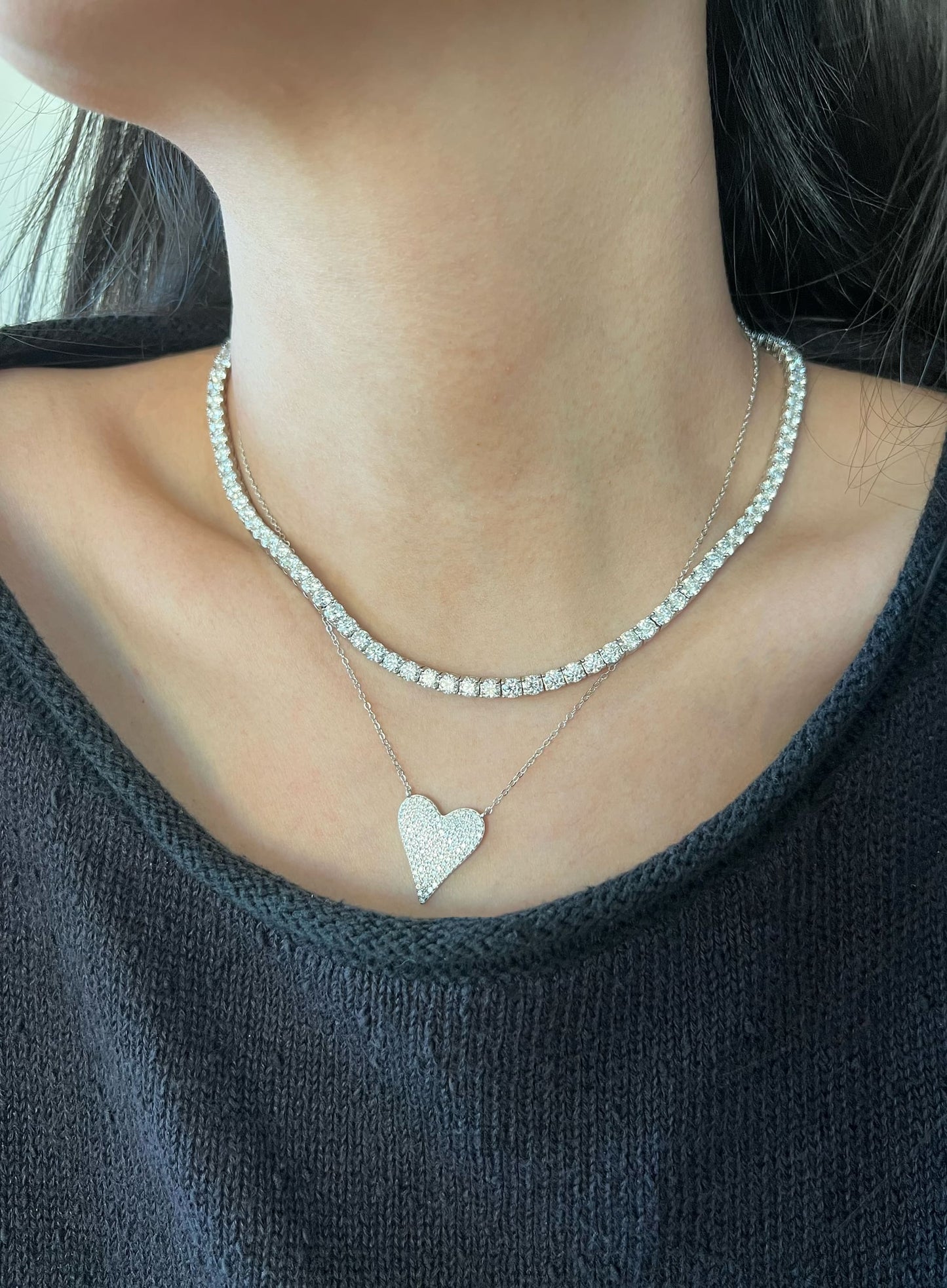 Model wearing the Eternal Love Necklace with Pave Heart design - A beautiful expression of self-love, perfect for versatile layering or as a standalone piece.