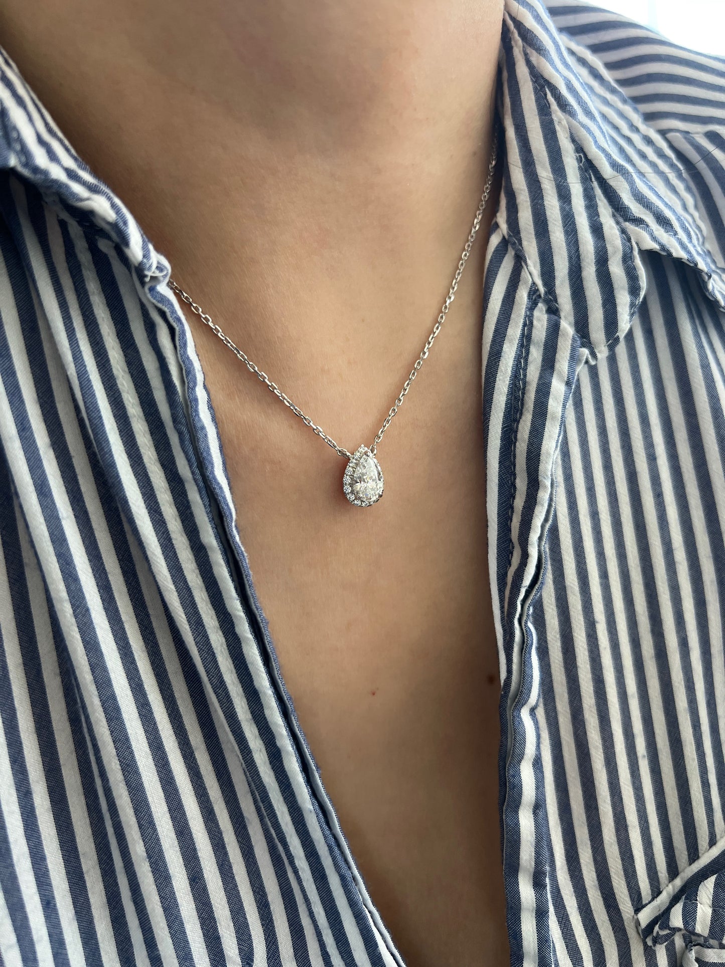 1.5 Carat Pear Drop Hidden Halo Pendant Necklace