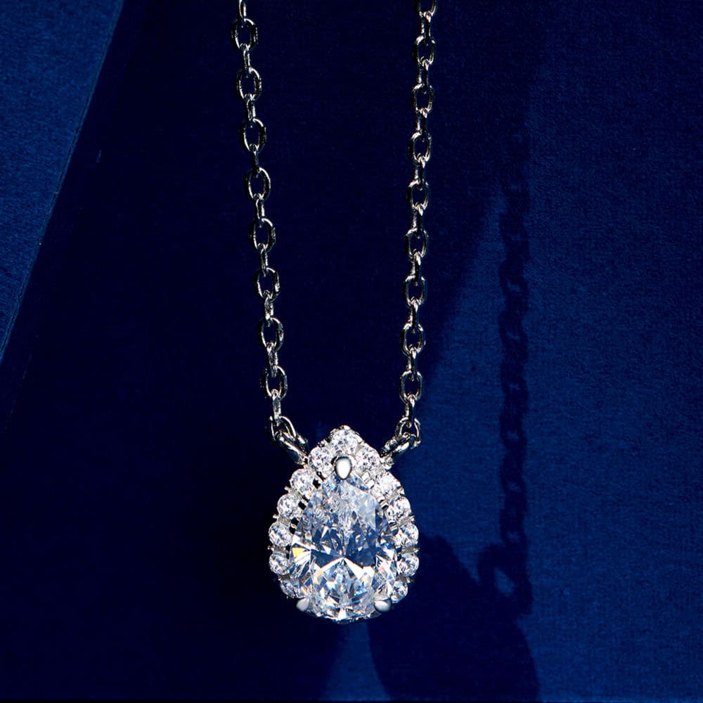 1.5 Carat Pear Drop Hidden Halo Pendant Necklace