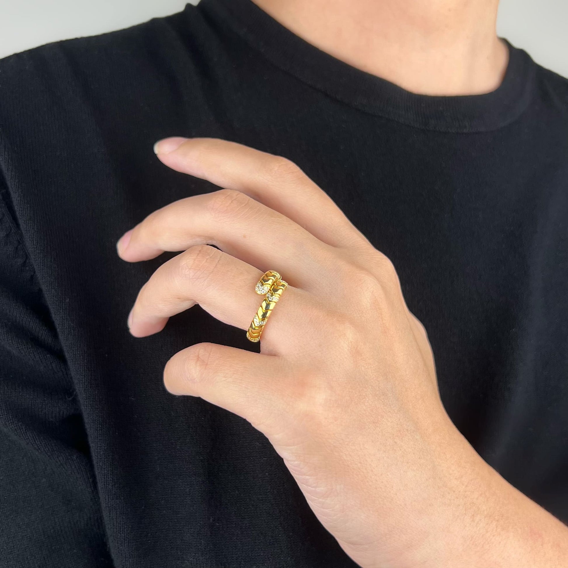 Close-up of Serpent Ring with exquisite silver segments and steel component