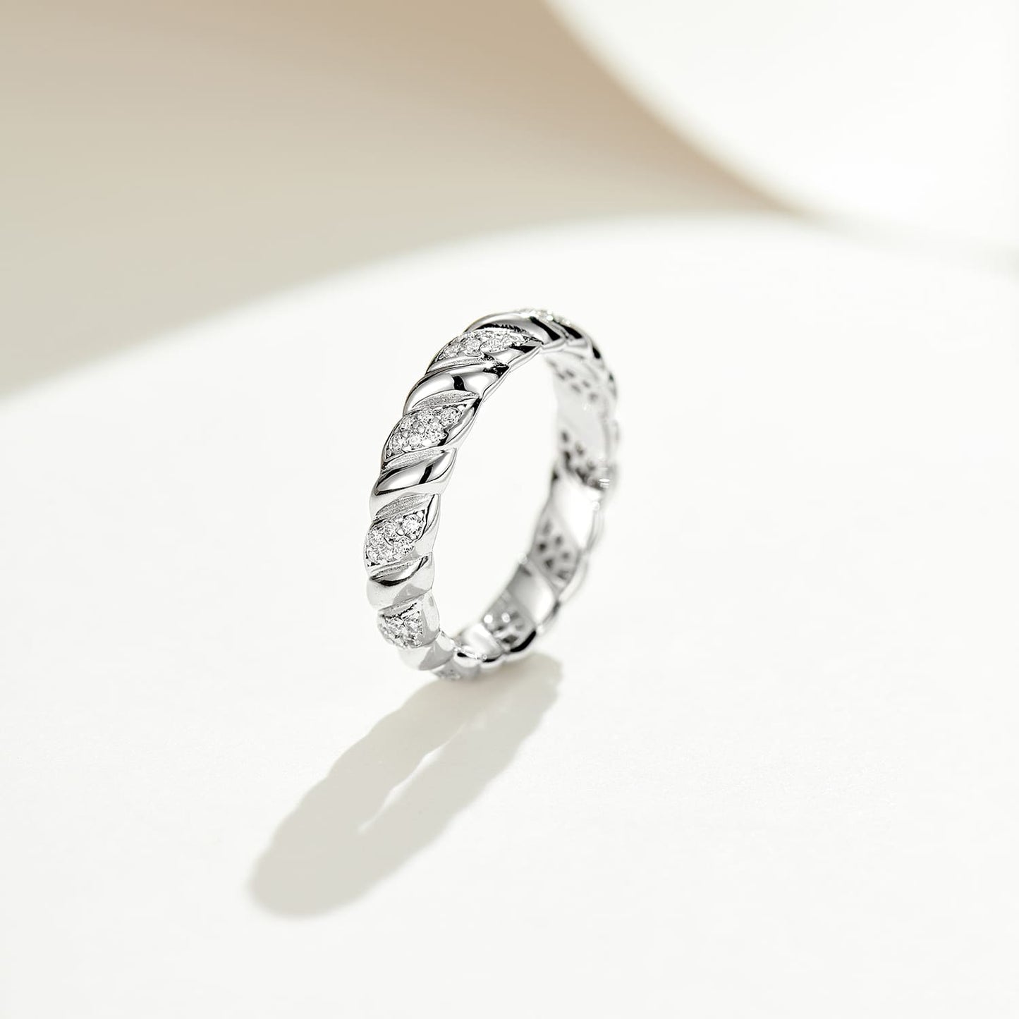 Elegant Half Pave Twisted Silver Ring