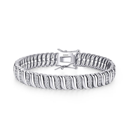 Elegant Half Pave Twisted Silver Bracelet